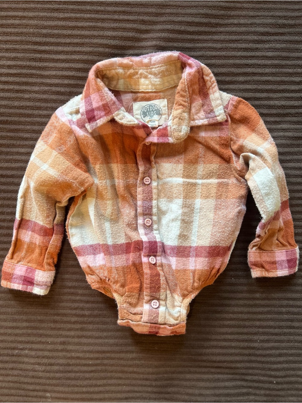 Baby Outdoor Kids Cotton Flannel Onesie Plaid Button Patagonia 12M Long Sleeve